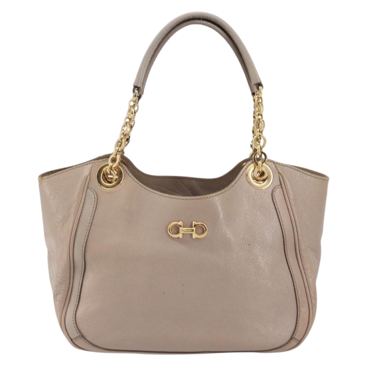 Salvatore Ferragamo Hand Bag Leather Pink Gold Auth 152388