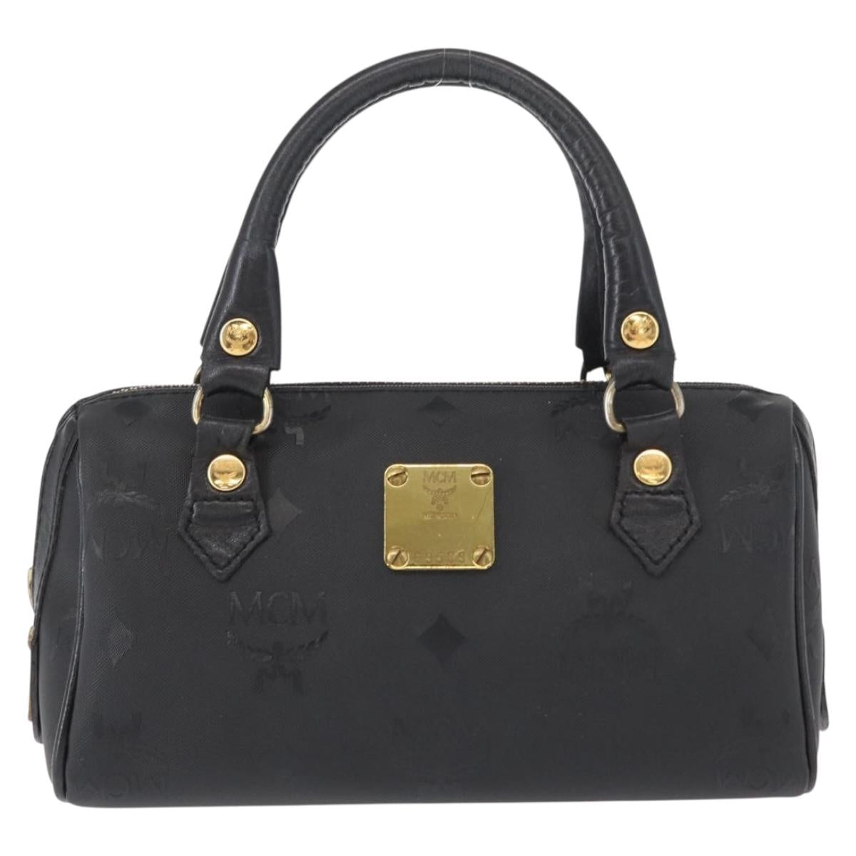 MCM Vicetos Logogram Hand Bag PVC 2way Black Gold Auth 152389