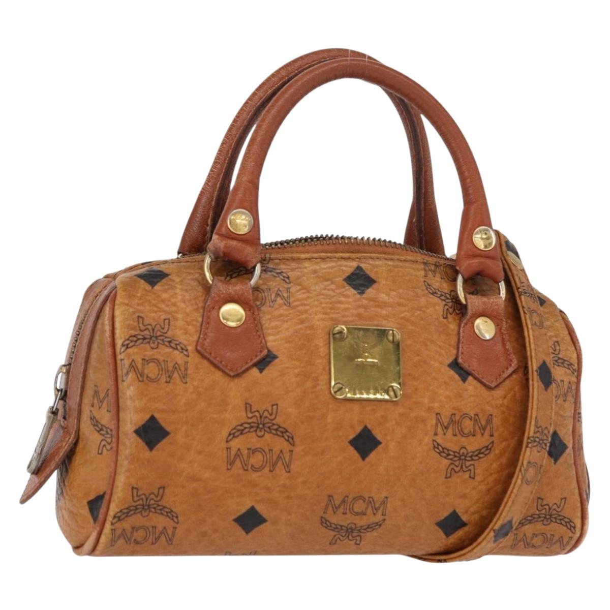 MCM Vicetos Logogram Hand Bag PVC 2way Brown Gold Auth 152390