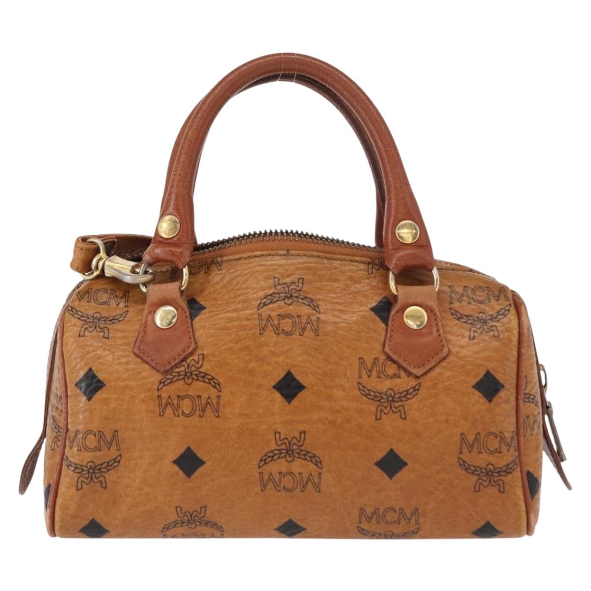 MCM Vicetos Logogram Hand Bag PVC 2way Brown Gold Auth 152390