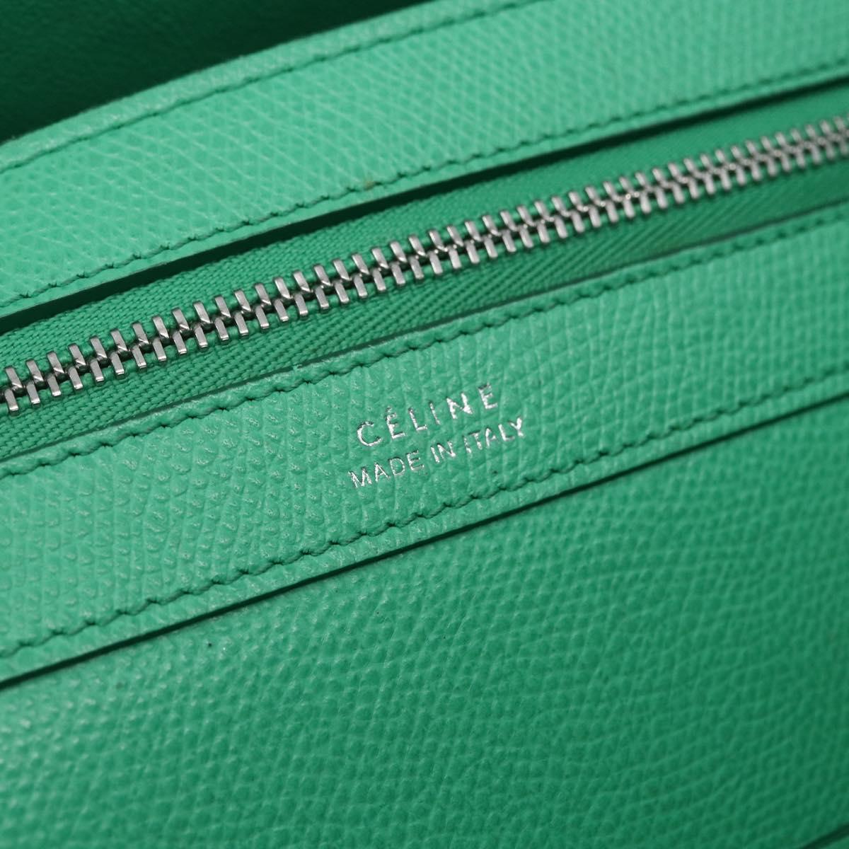 CELINE Cabas Phantom Tote Bag Leather Green Silver Auth 152395