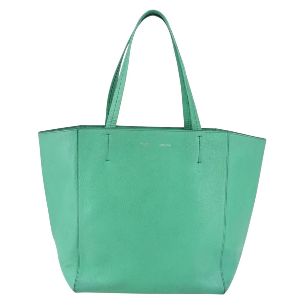 CELINE Cabas Phantom Tote Bag Leather Green Silver Auth 152395