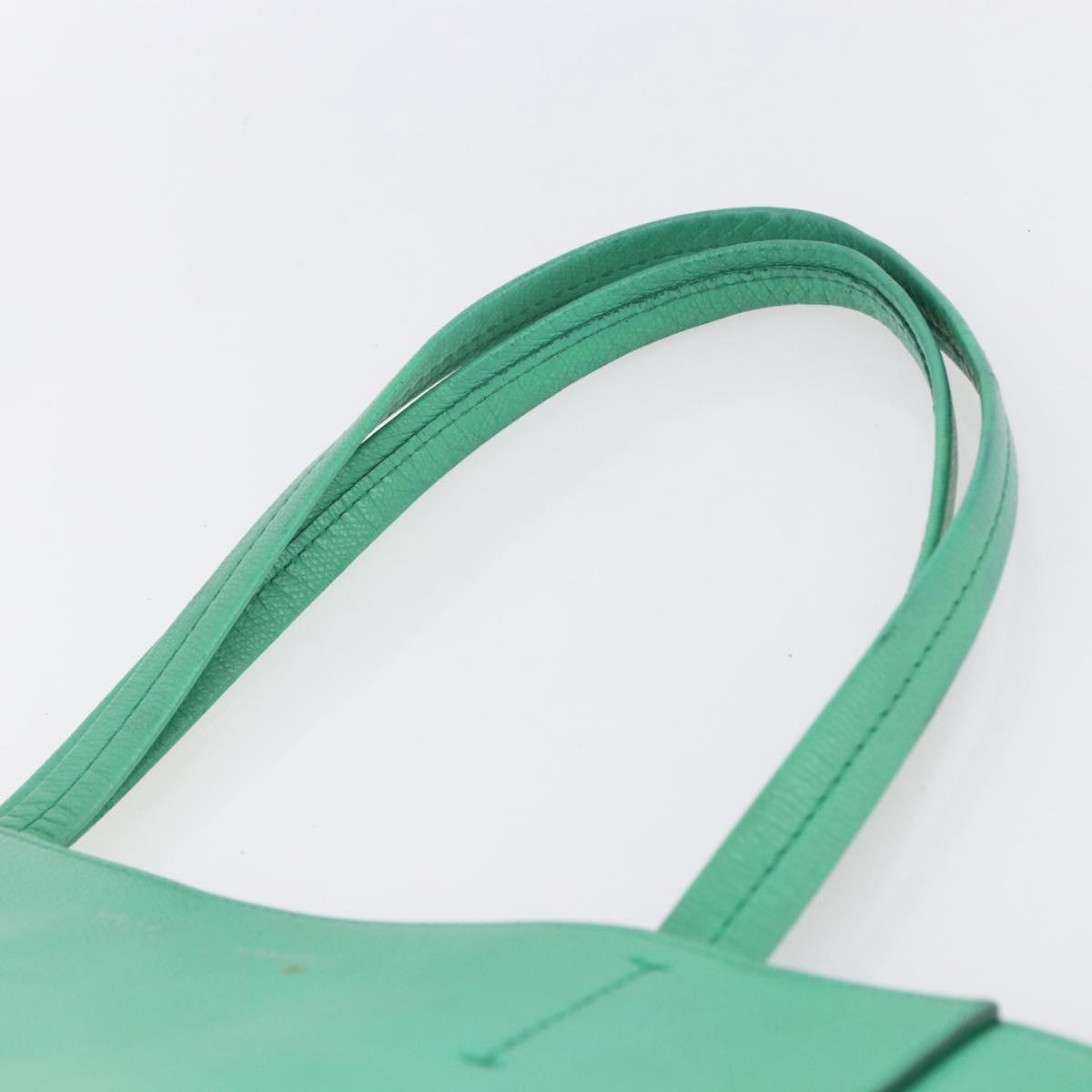 CELINE Cabas Phantom Tote Bag Leather Green Silver Auth 152395