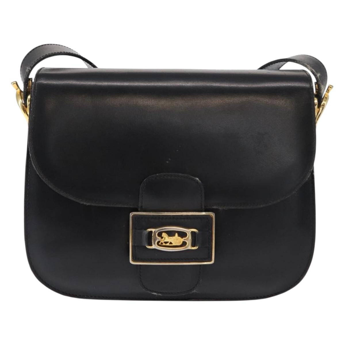 CELINE Shoulder Bag Leather Black Gold Auth 152396