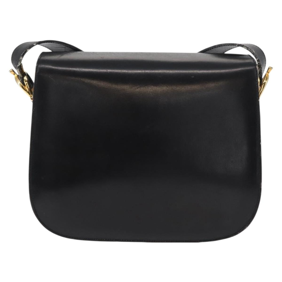 CELINE Shoulder Bag Leather Black Gold Auth 152396
