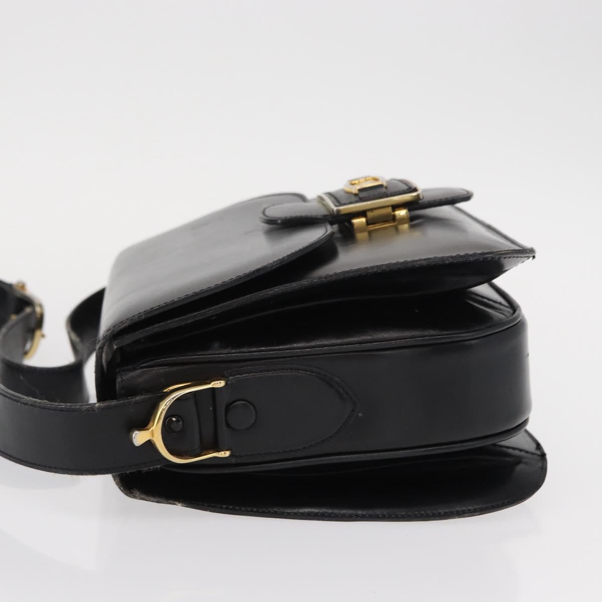 CELINE Shoulder Bag Leather Black Gold Auth 152396