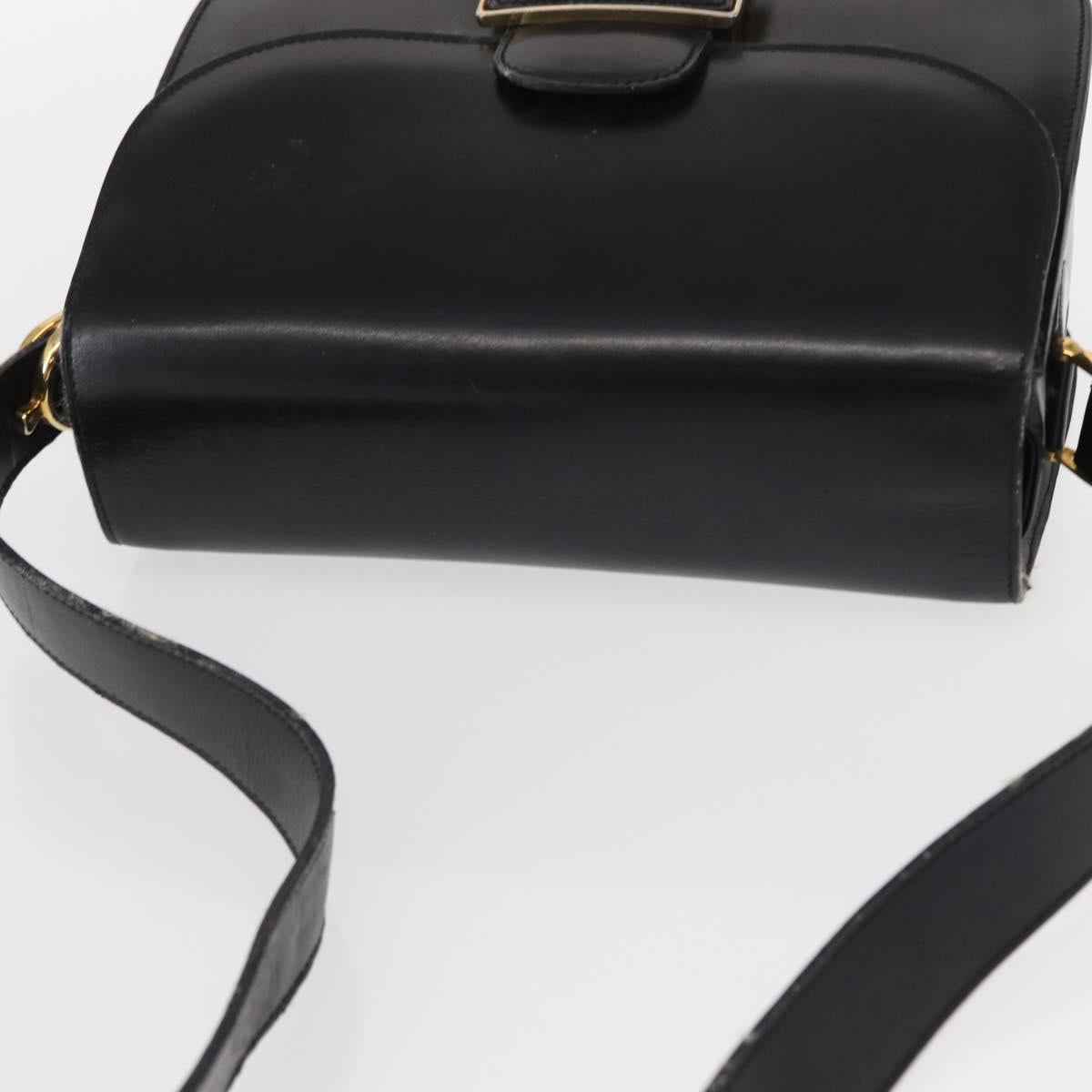 CELINE Shoulder Bag Leather Black Gold Auth 152396