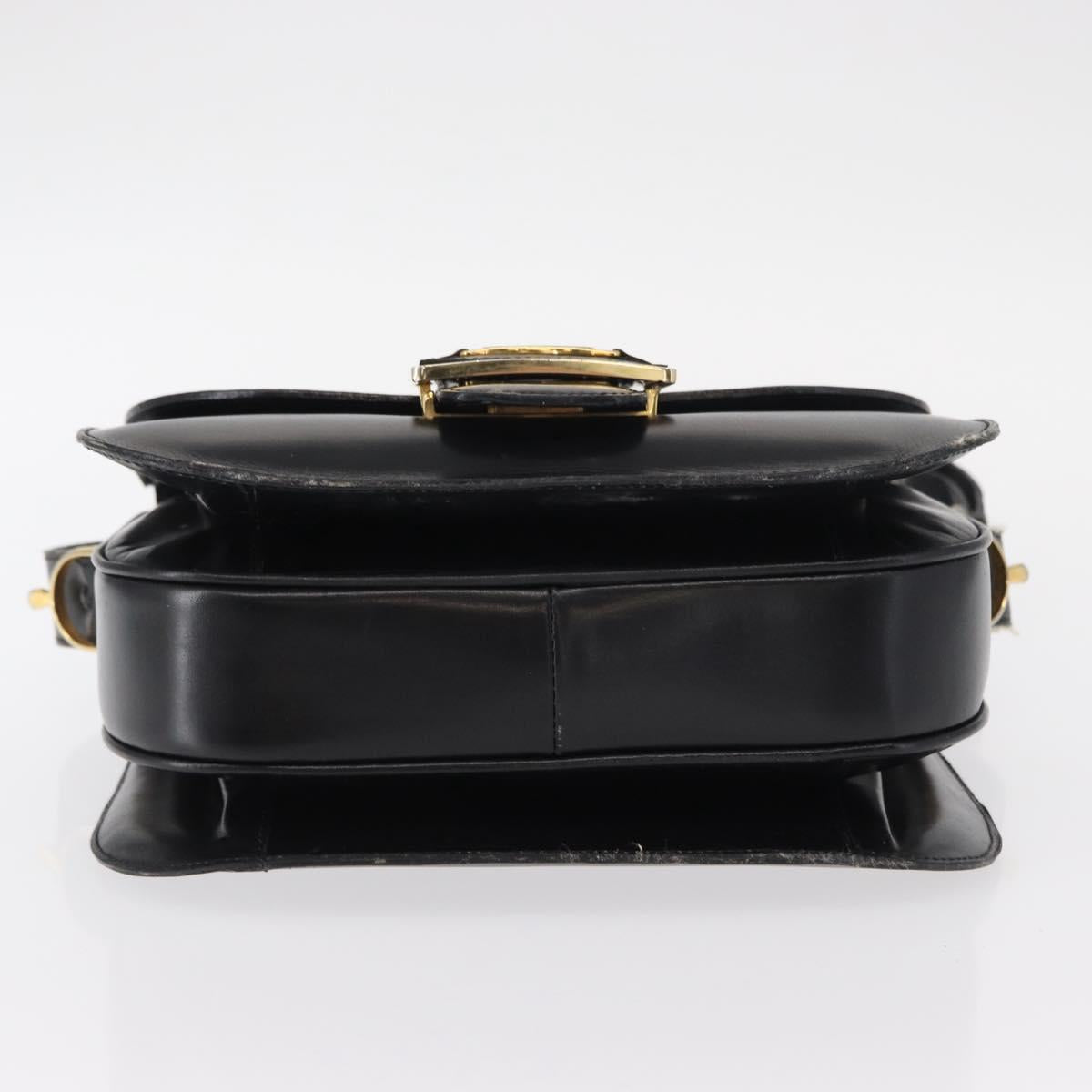 CELINE Shoulder Bag Leather Black Gold Auth 152396