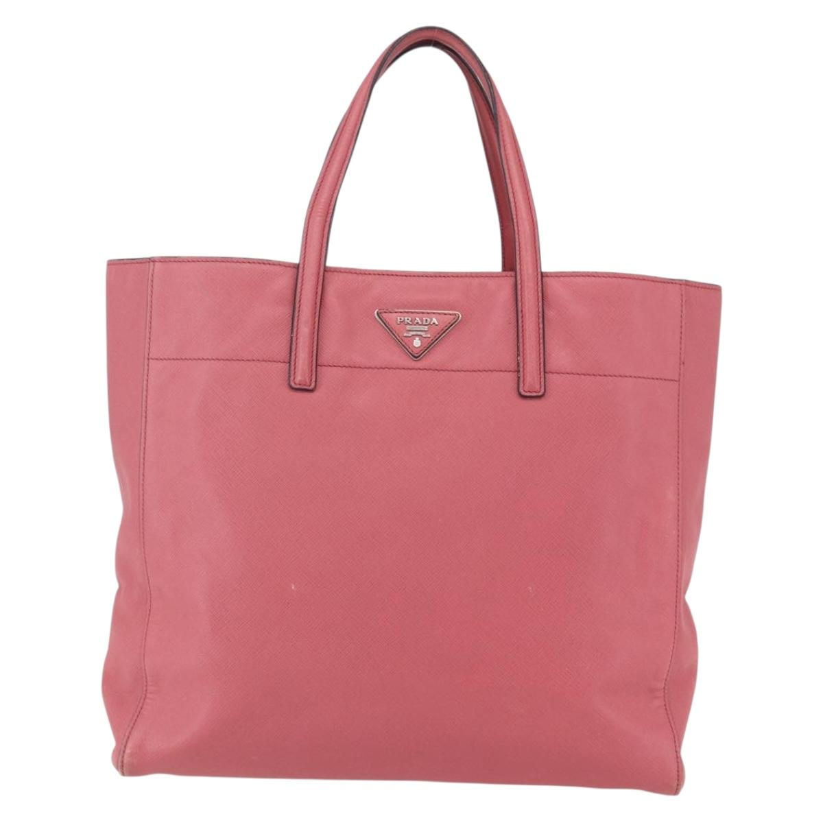 PRADA Tote Bag Leather 2way Pink Silver Auth 152397