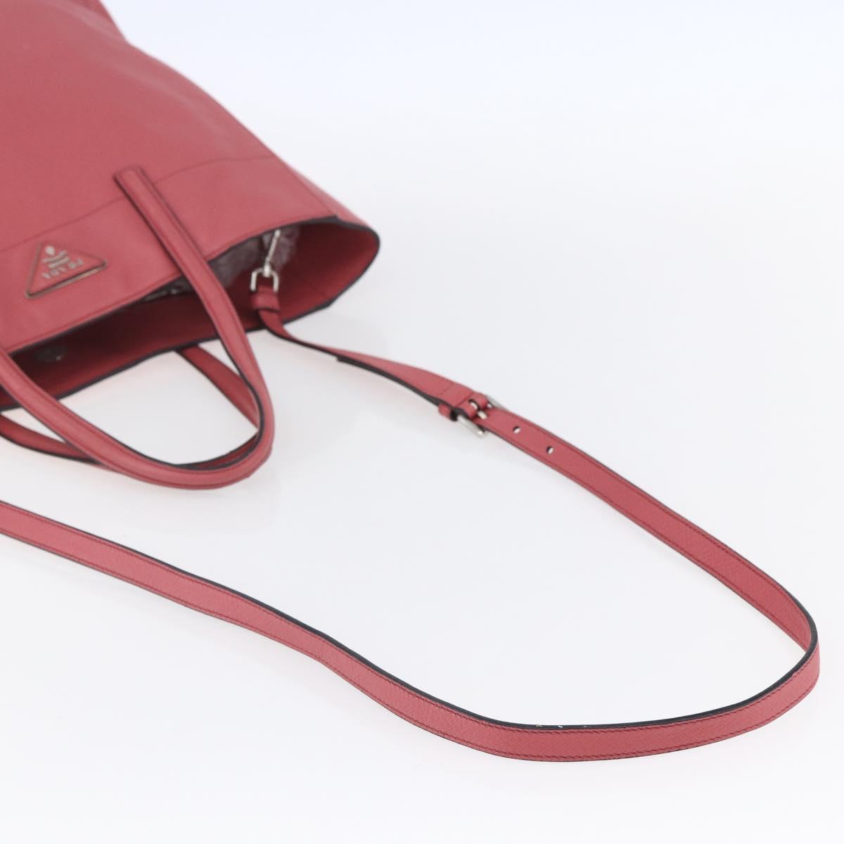 PRADA Tote Bag Leather 2way Pink Silver Auth 152397