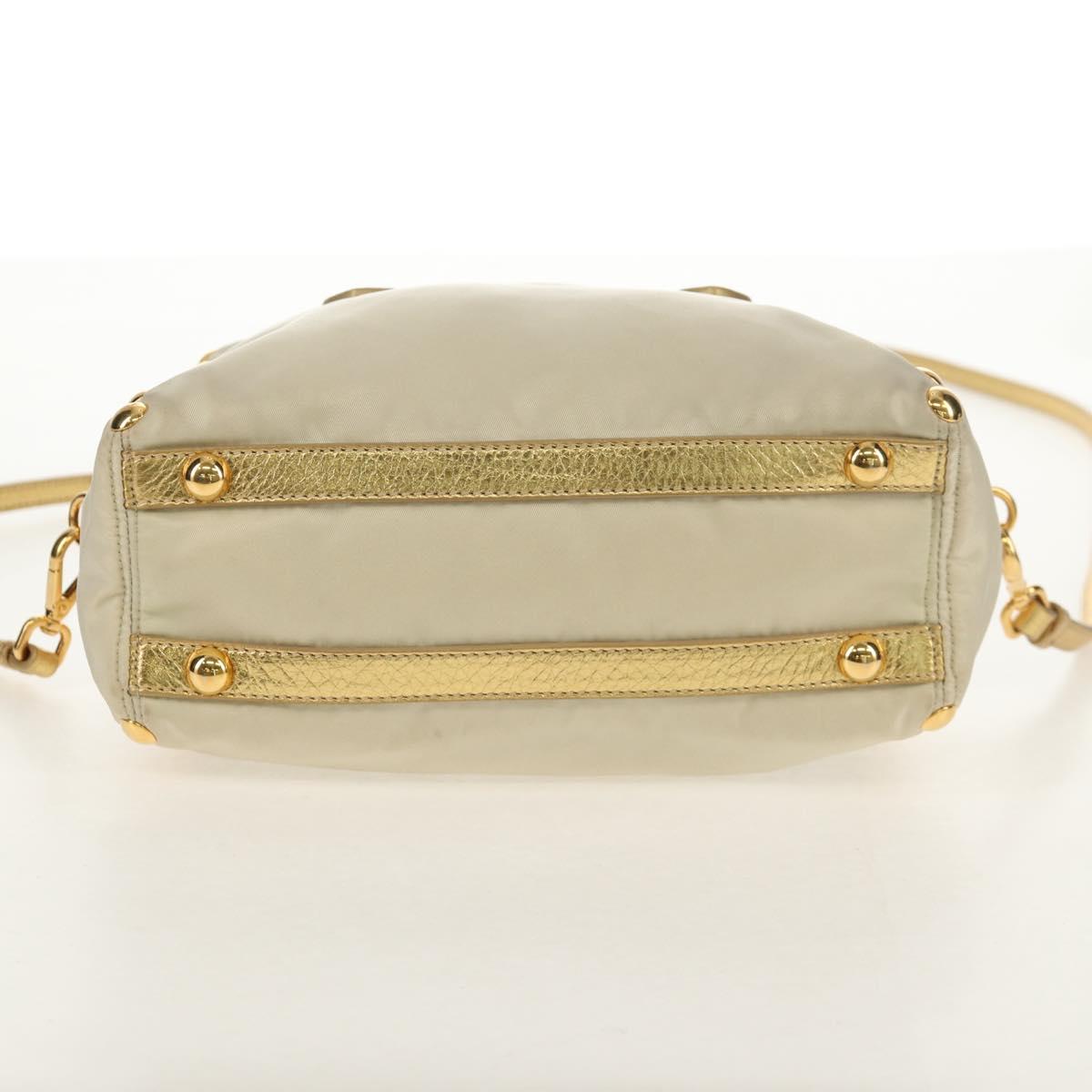 PRADA Hand Bag Nylon Leather Gold Auth 152398A