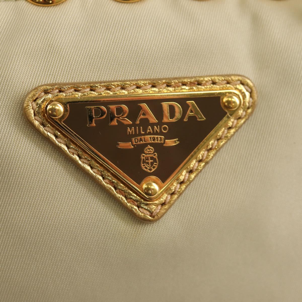 PRADA Hand Bag Nylon Leather Gold Auth 152398A