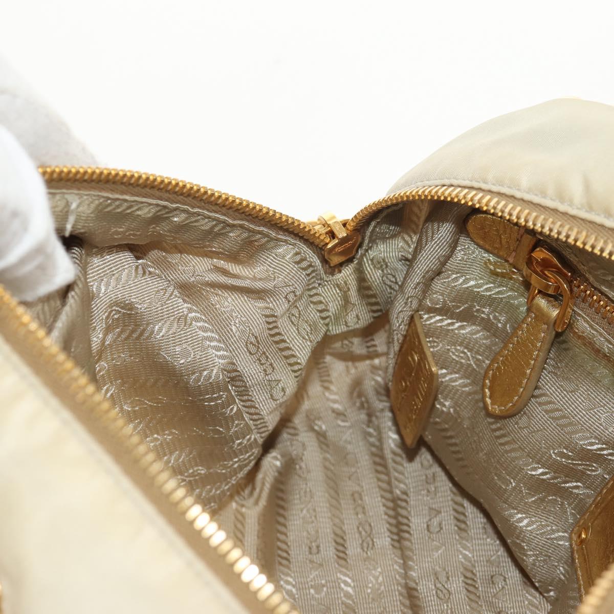 PRADA Hand Bag Nylon Leather Gold Auth 152398A