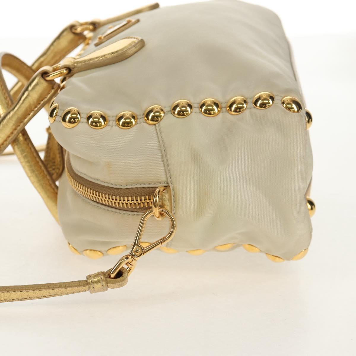 PRADA Hand Bag Nylon Leather Gold Auth 152398A