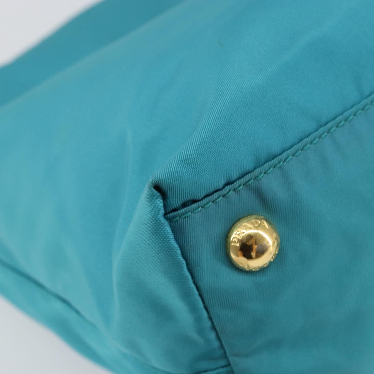 PRADA Hand Bag Nylon Turquoise Blue Gold Auth 152401