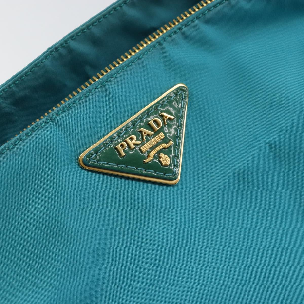 PRADA Hand Bag Nylon Turquoise Blue Gold Auth 152401