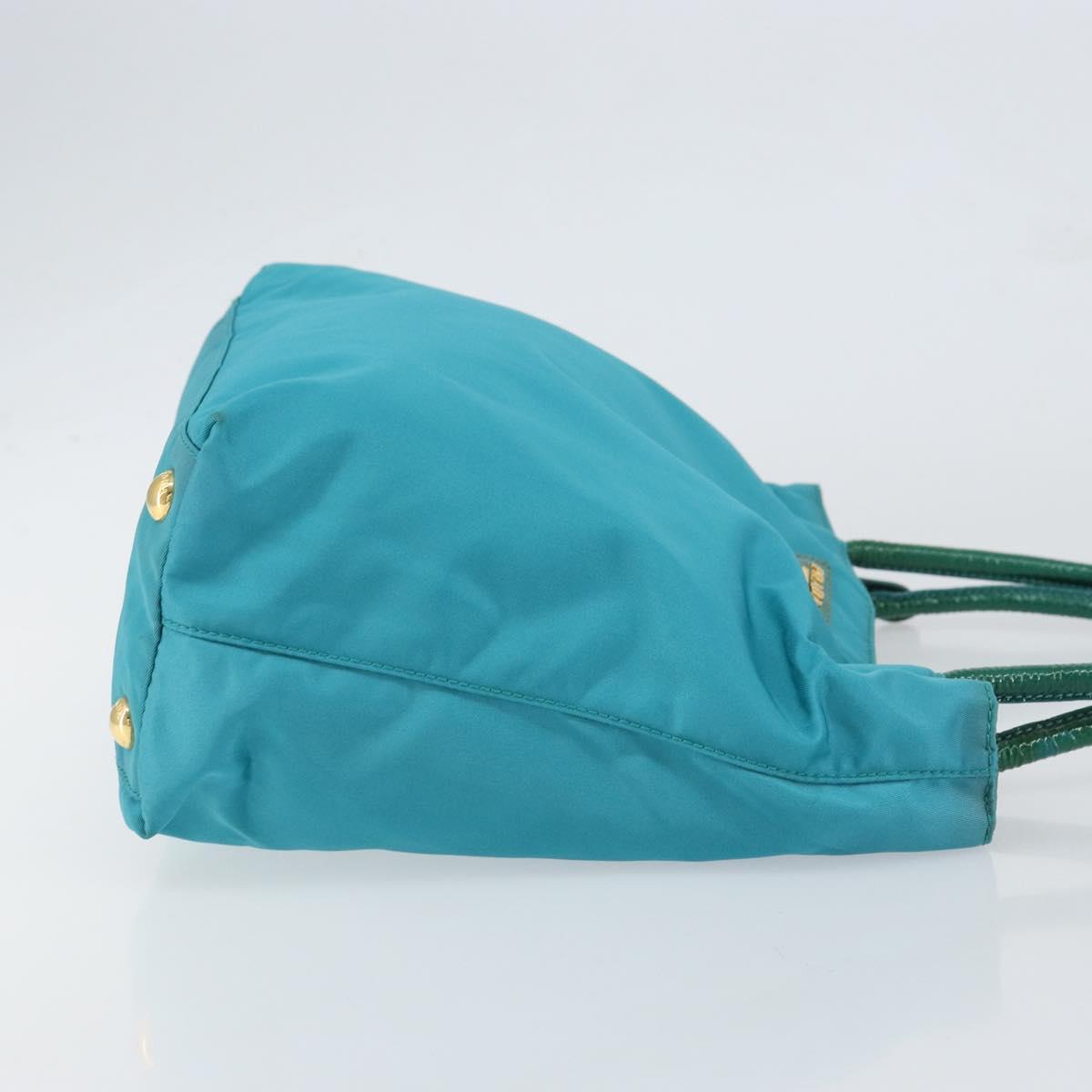 PRADA Hand Bag Nylon Turquoise Blue Gold Auth 152401