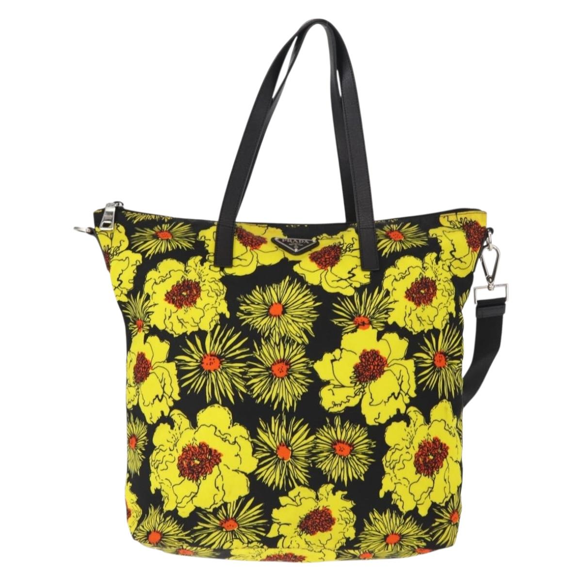PRADA Tote Bag Nylon 2way Yellow Silver Auth 152402
