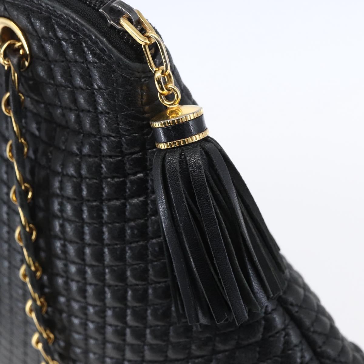 BALLY Chain Shoulder Bag Leather Black Gold Auth 152403