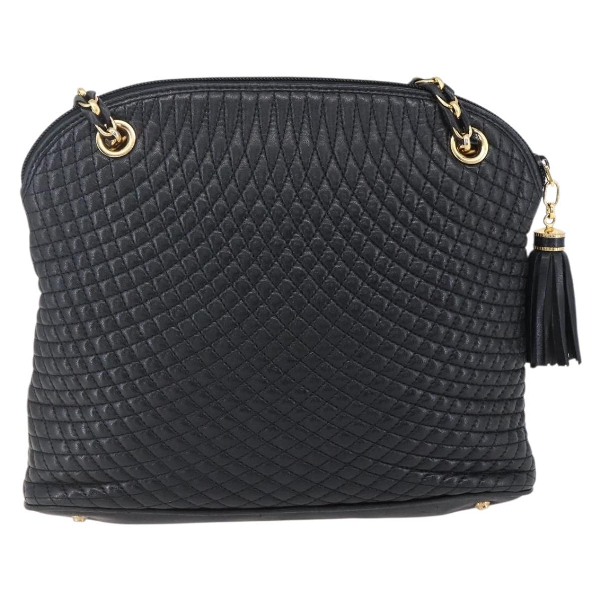 BALLY Chain Shoulder Bag Leather Black Gold Auth 152403