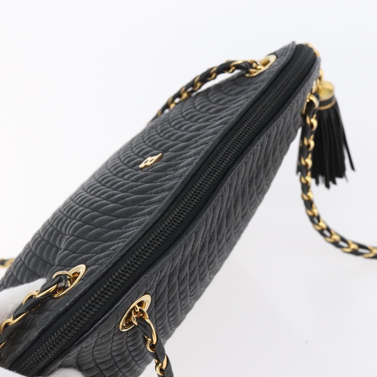 BALLY Chain Shoulder Bag Leather Black Gold Auth 152403