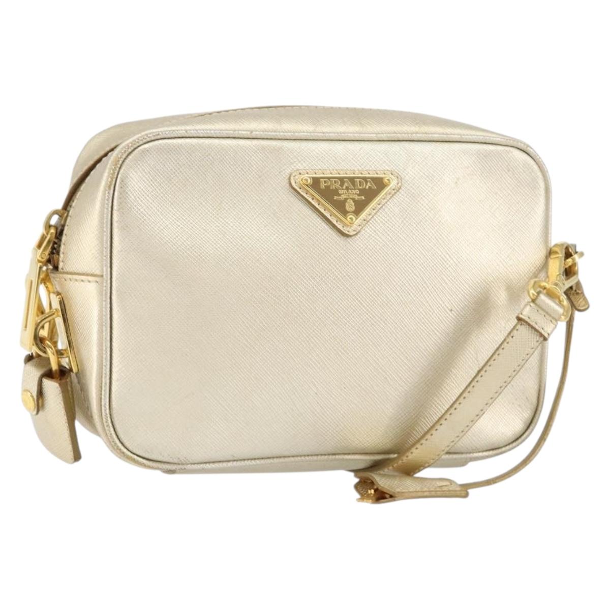 PRADA Shoulder Bag Safiano leather Gold Auth 152404
