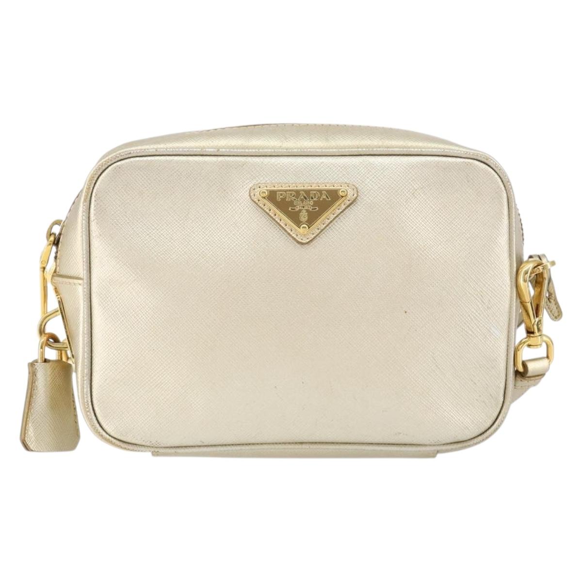 PRADA Shoulder Bag Safiano leather Gold Auth 152404
