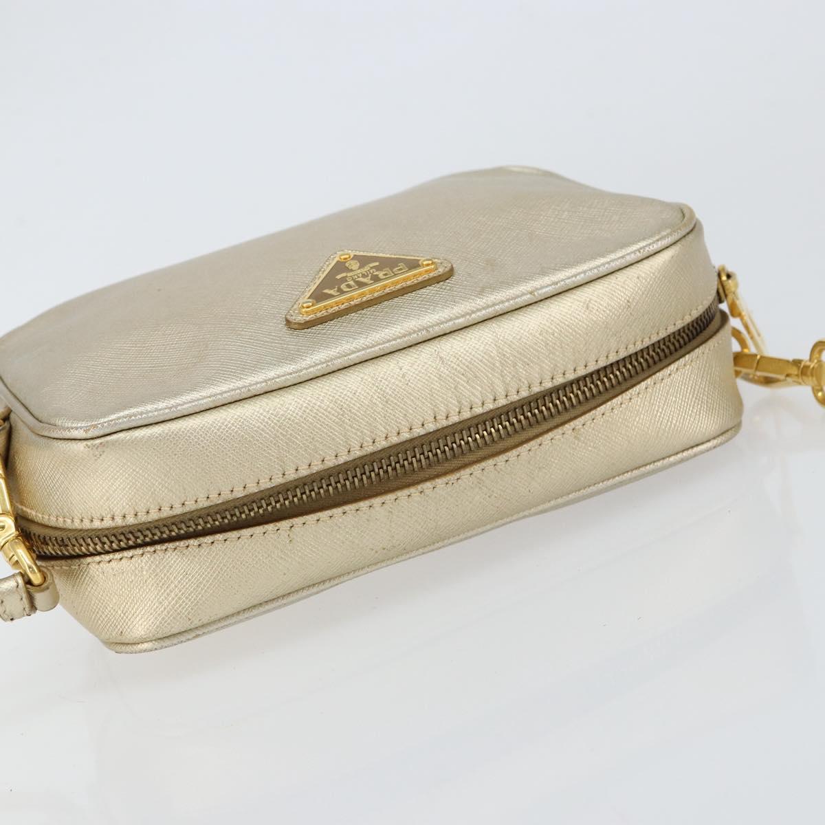 PRADA Shoulder Bag Safiano leather Gold Auth 152404