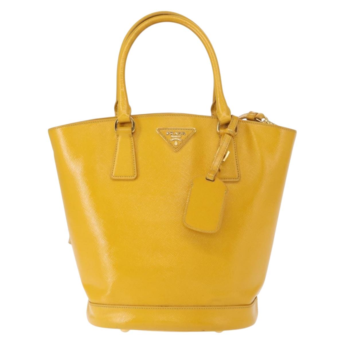 PRADA Hand Bag Safiano leather 2way Yellow Gold Auth 152405