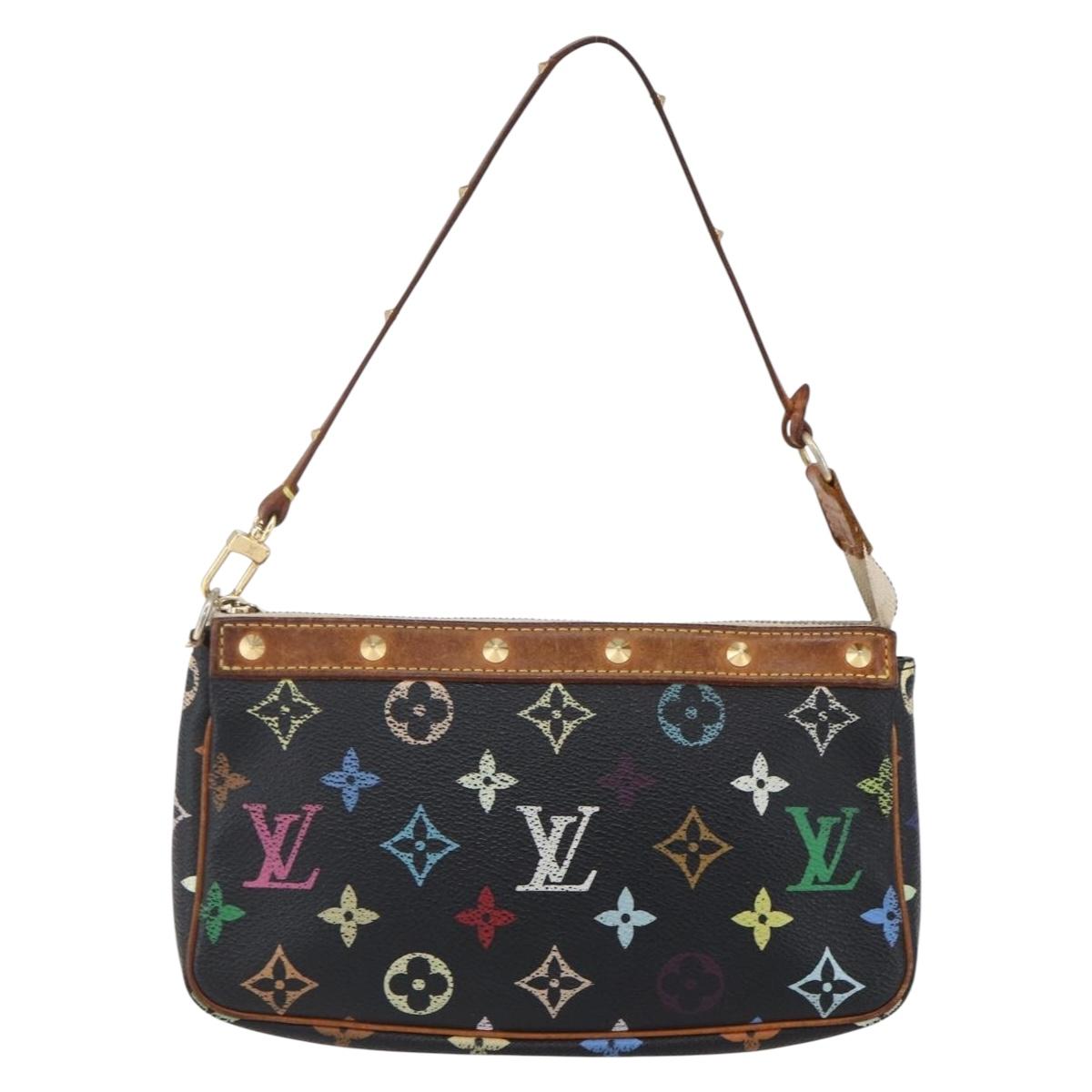 LOUIS VUITTON Multicolor Pochette Accessoires Pouch Black M92648 LV Auth 152410