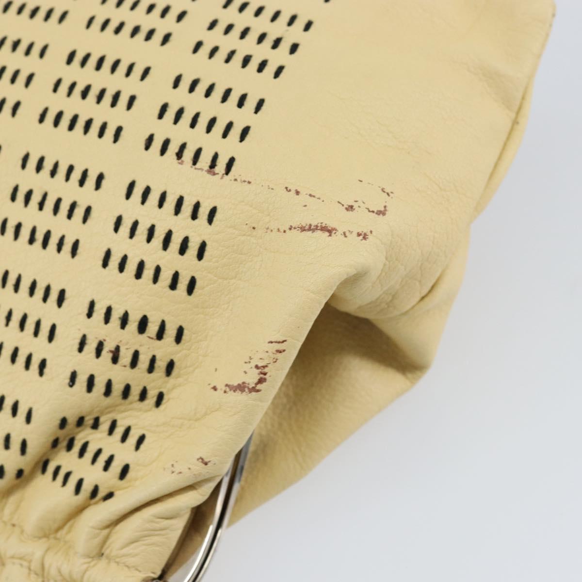 Miu Miu Gamaguchi Shoulder Bag Leather Beige Silver Auth 152418