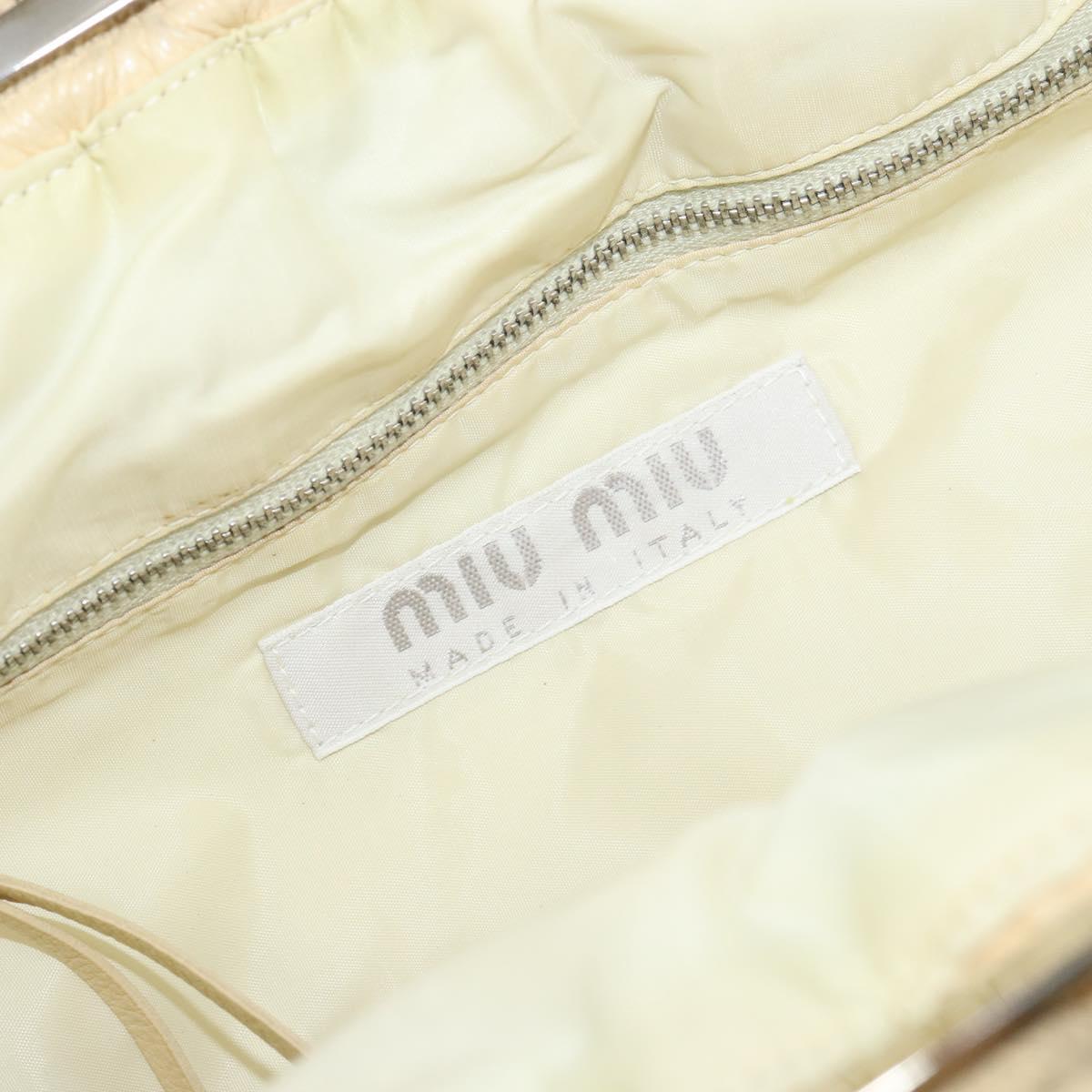 Miu Miu Gamaguchi Shoulder Bag Leather Beige Silver Auth 152418