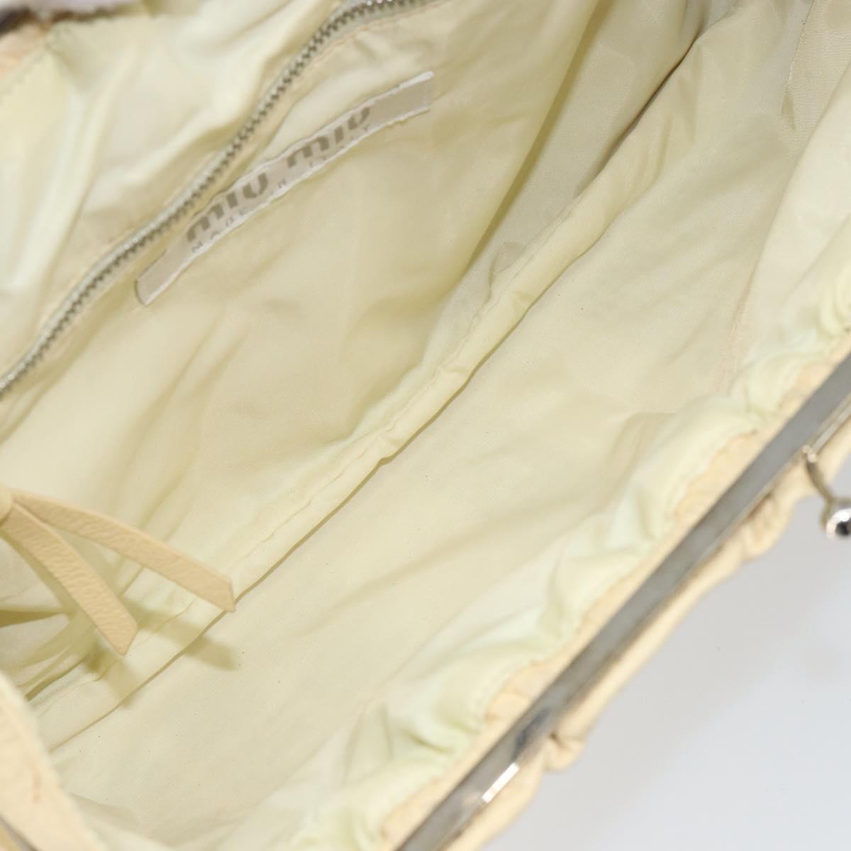 Miu Miu Gamaguchi Shoulder Bag Leather Beige Silver Auth 152418