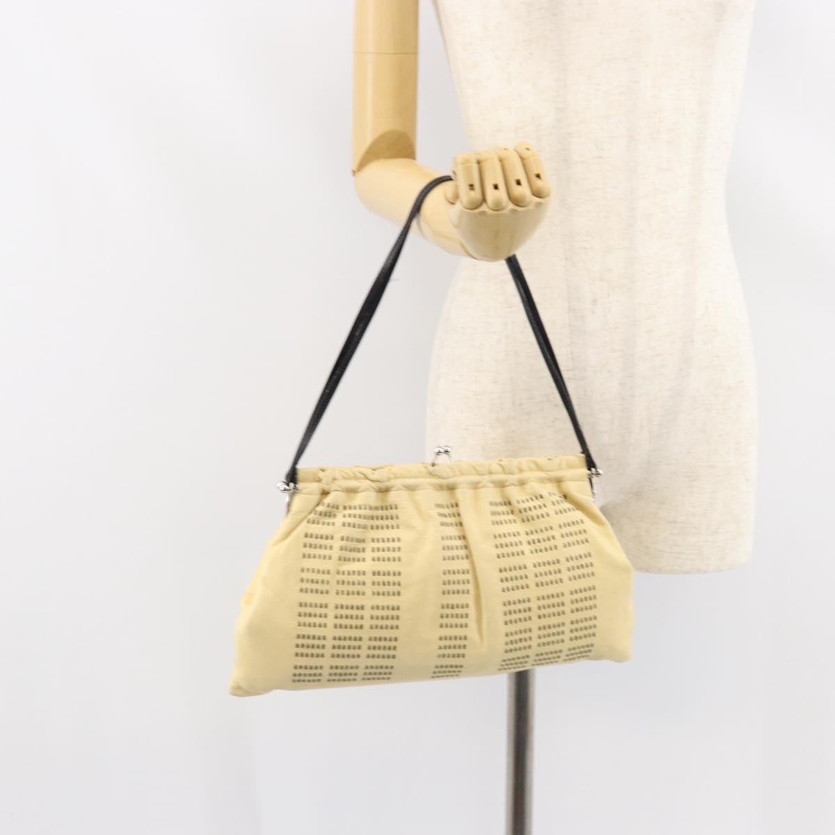 Miu Miu Gamaguchi Shoulder Bag Leather Beige Silver Auth 152418