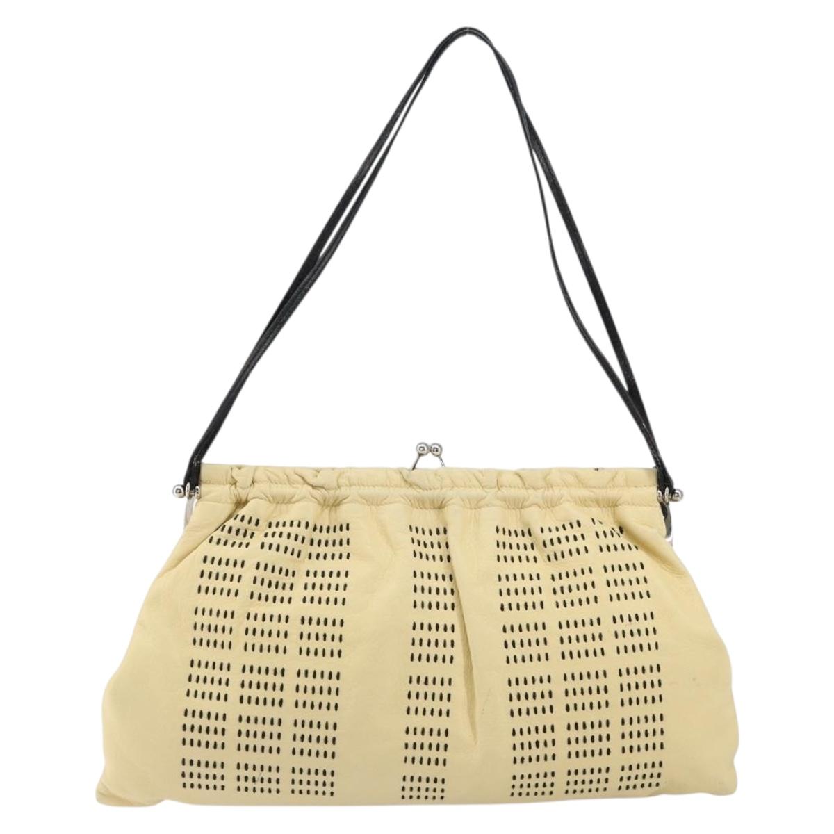 Miu Miu Gamaguchi Shoulder Bag Leather Beige Silver Auth 152418