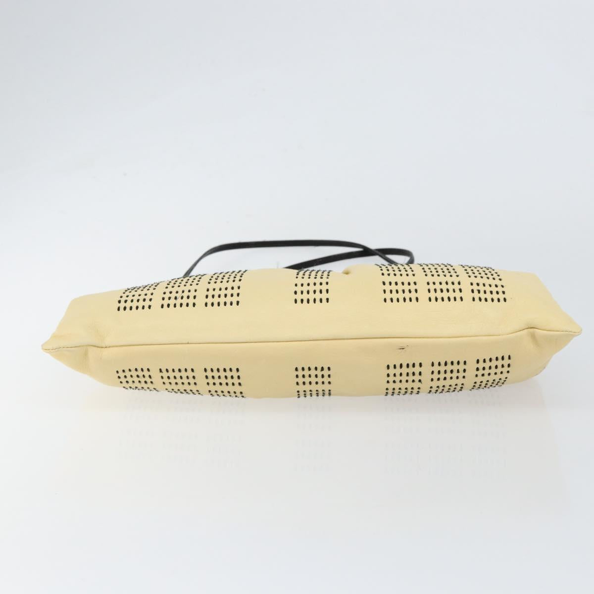 Miu Miu Gamaguchi Shoulder Bag Leather Beige Silver Auth 152418