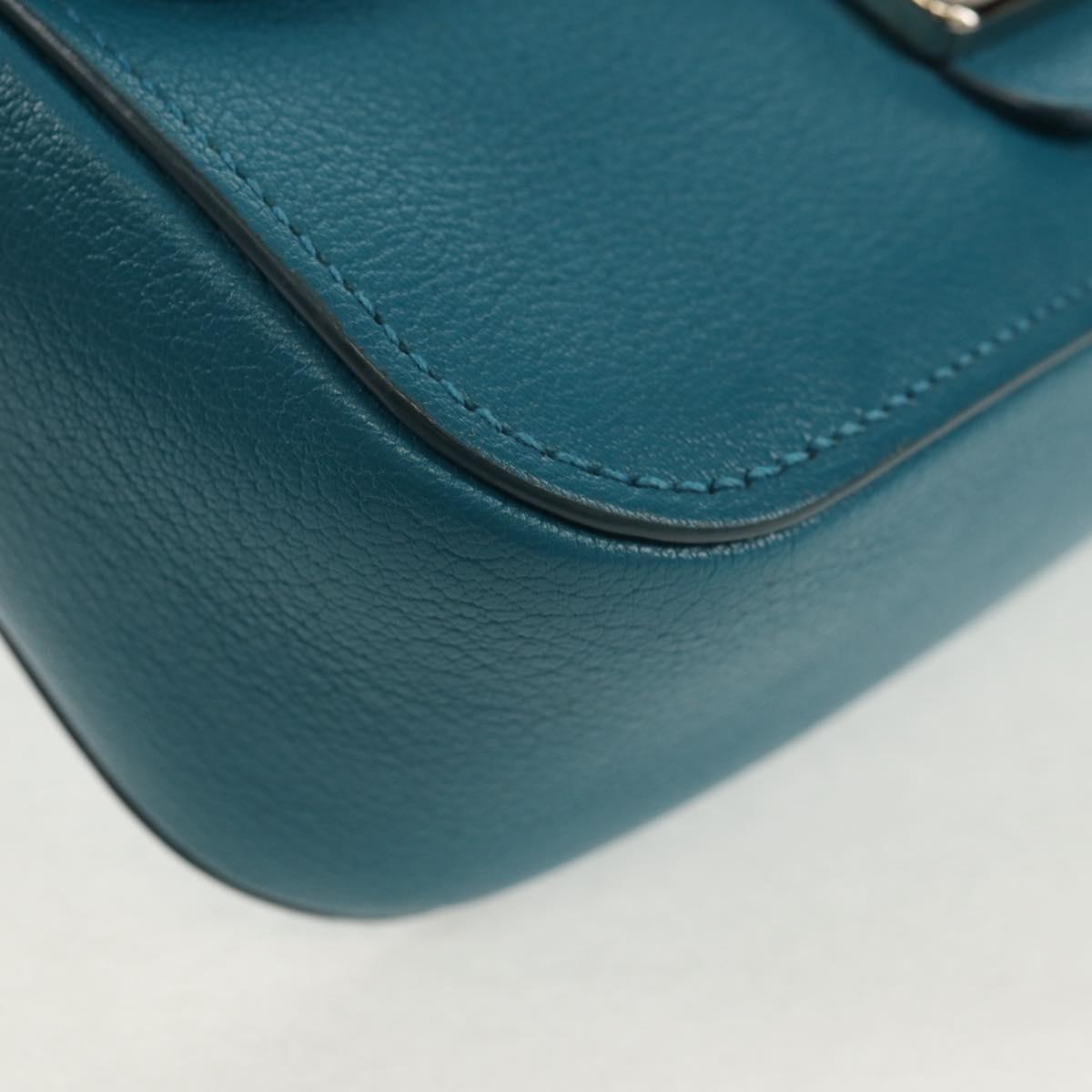 Miu Miu Shoulder Bag Leather Turquoise Blue Silver Auth 152419A