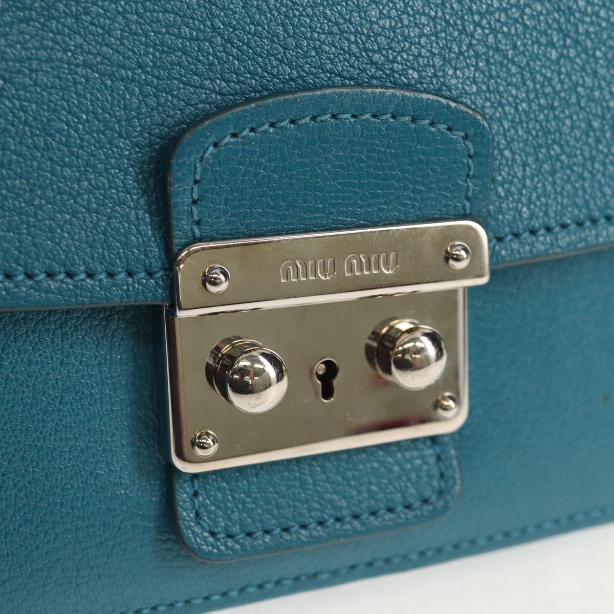 Miu Miu Shoulder Bag Leather Turquoise Blue Silver Auth 152419A