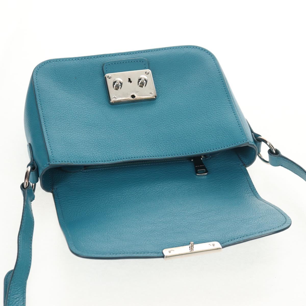 Miu Miu Shoulder Bag Leather Turquoise Blue Silver Auth 152419A
