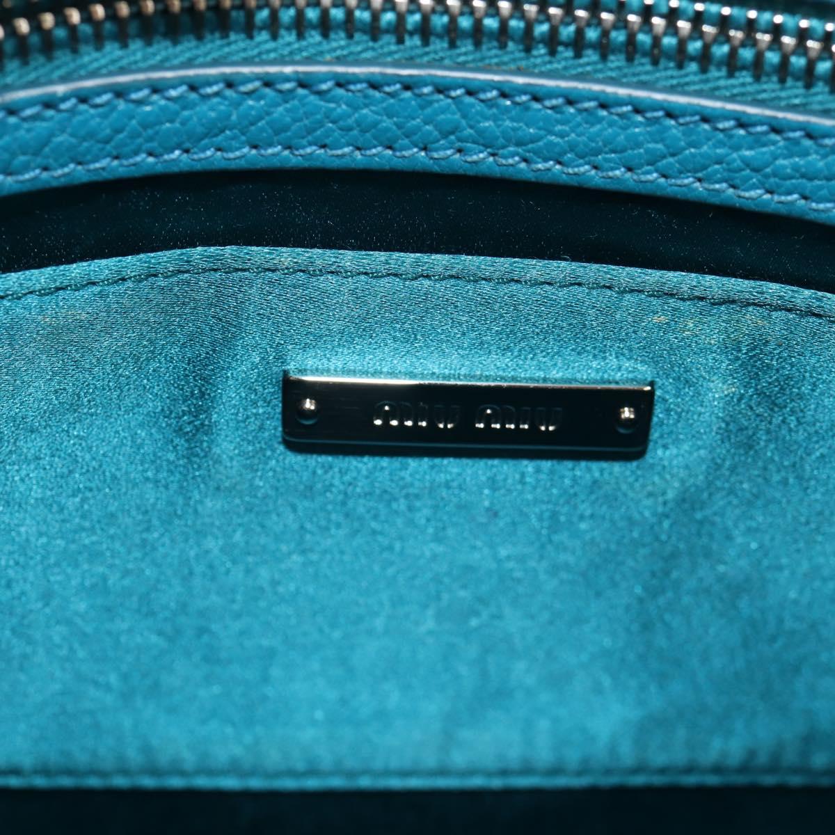 Miu Miu Shoulder Bag Leather Turquoise Blue Silver Auth 152419A