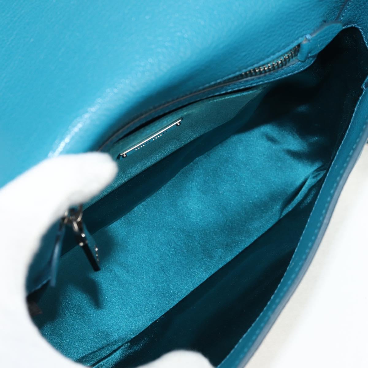 Miu Miu Shoulder Bag Leather Turquoise Blue Silver Auth 152419A