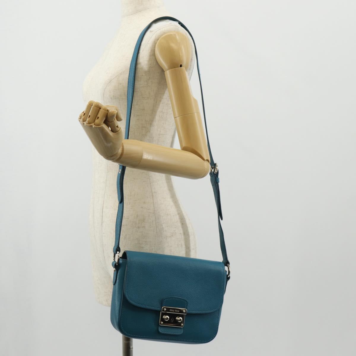 Miu Miu Shoulder Bag Leather Turquoise Blue Silver Auth 152419A
