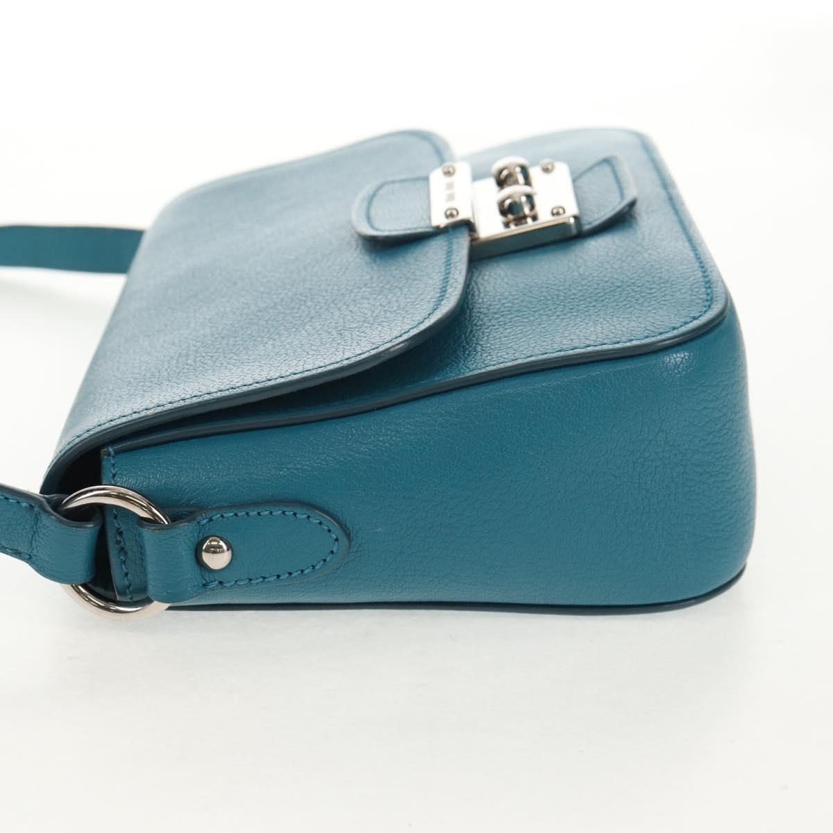 Miu Miu Shoulder Bag Leather Turquoise Blue Silver Auth 152419A