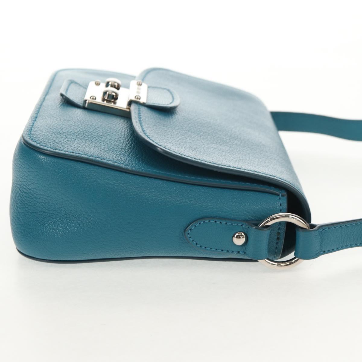 Miu Miu Shoulder Bag Leather Turquoise Blue Silver Auth 152419A