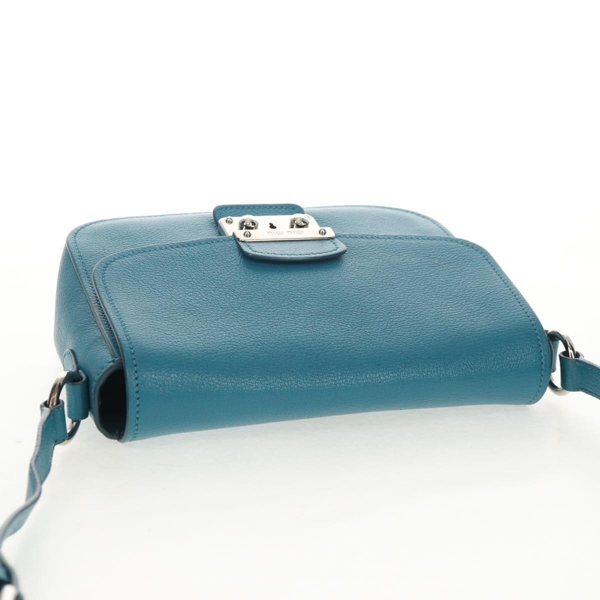 Miu Miu Shoulder Bag Leather Turquoise Blue Silver Auth 152419A