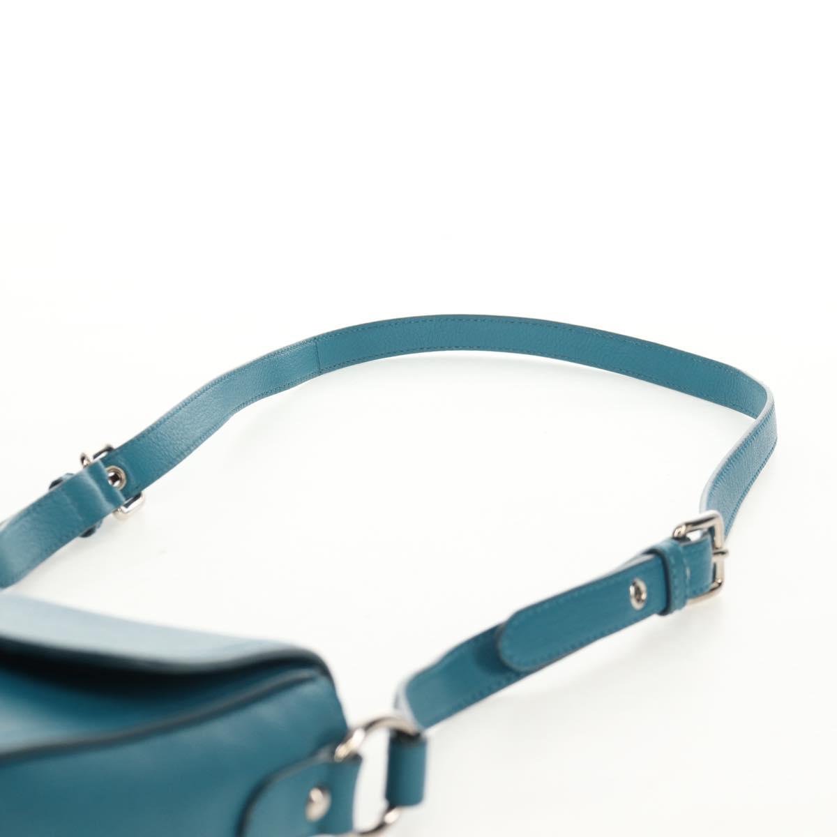 Miu Miu Shoulder Bag Leather Turquoise Blue Silver Auth 152419A