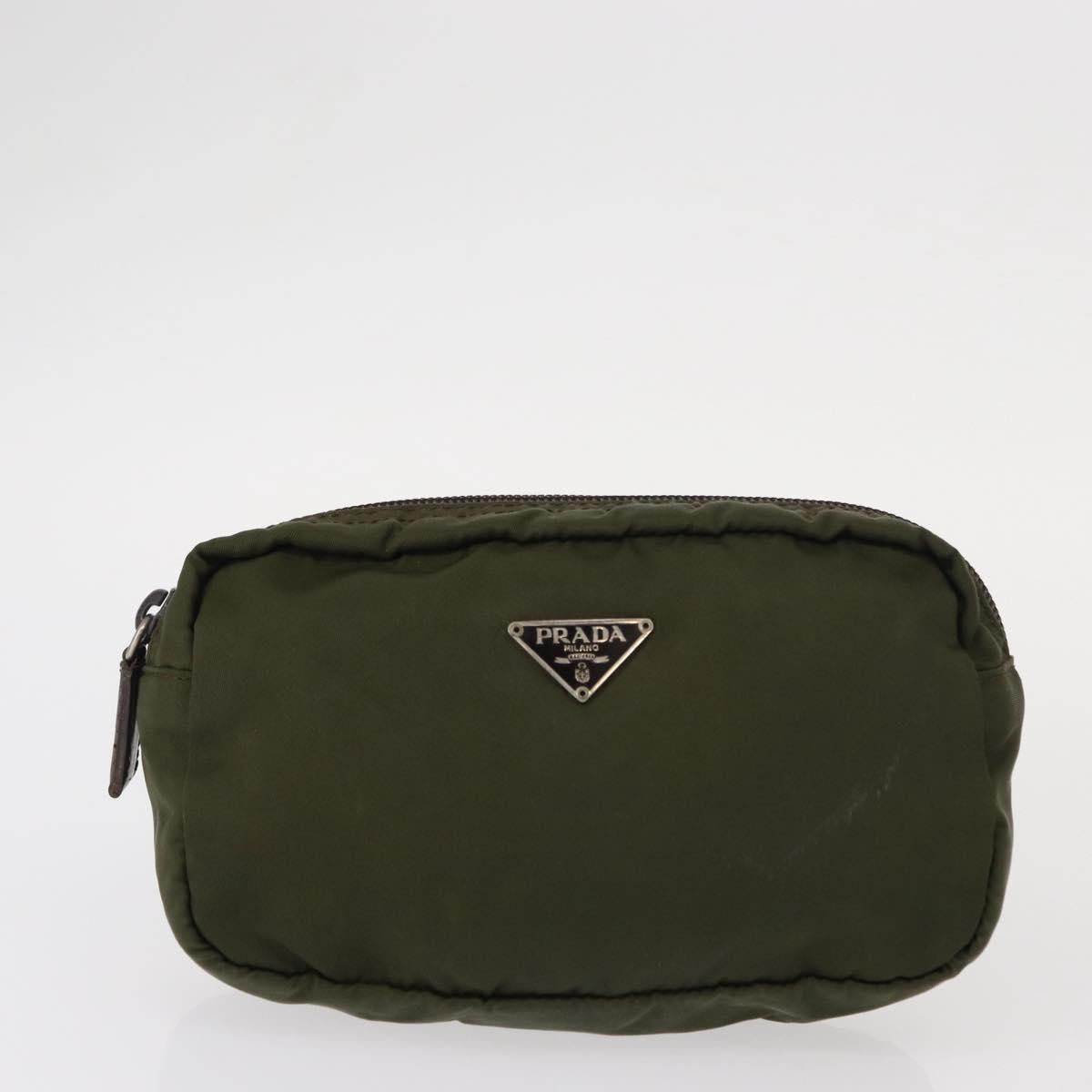 PRADA Pouch Nylon Canvas 3 Set Black Pink khaki Auth 152422