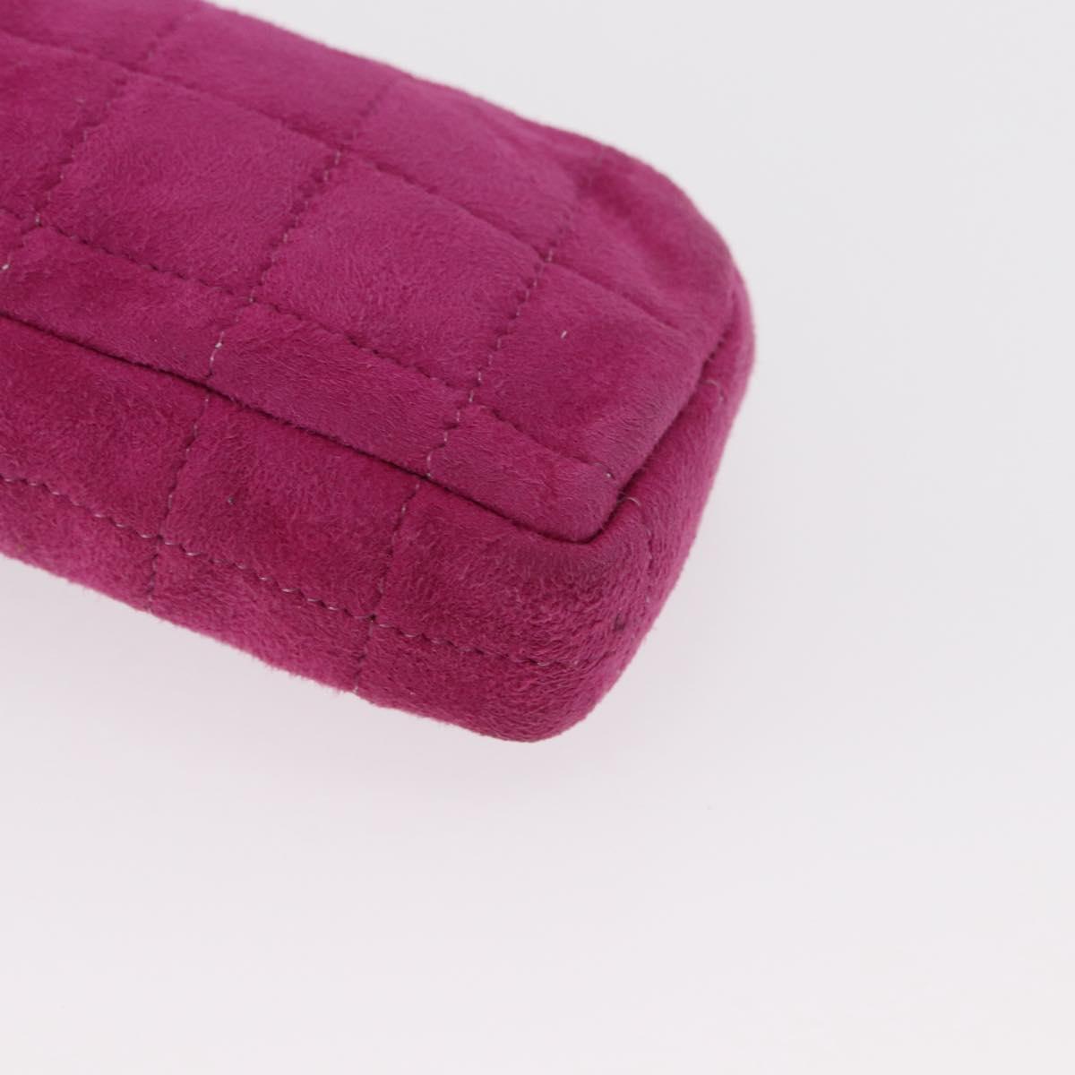 CHANEL Choco Bar Line Chain Phone Case Suede Purple Silver CC Auth 152423