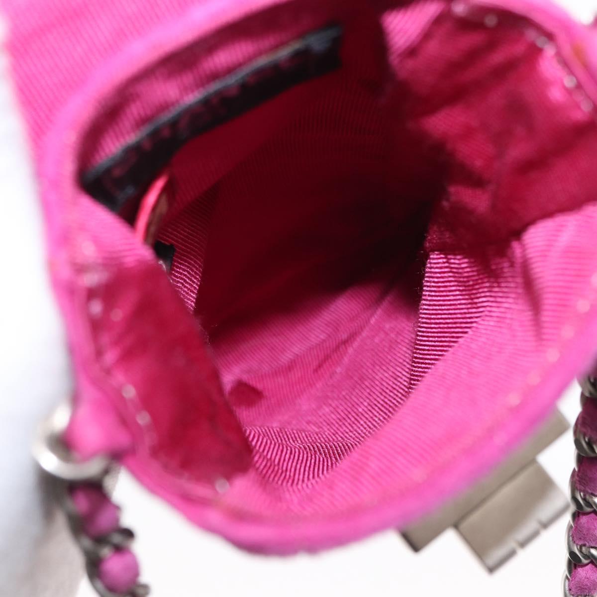 CHANEL Choco Bar Line Chain Phone Case Suede Purple Silver CC Auth 152423