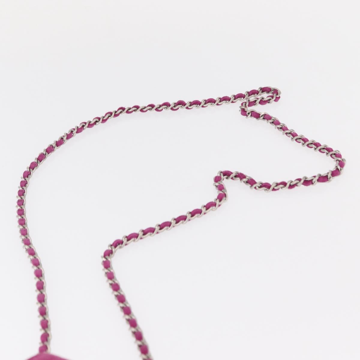 CHANEL Choco Bar Line Chain Phone Case Suede Purple Silver CC Auth 152423